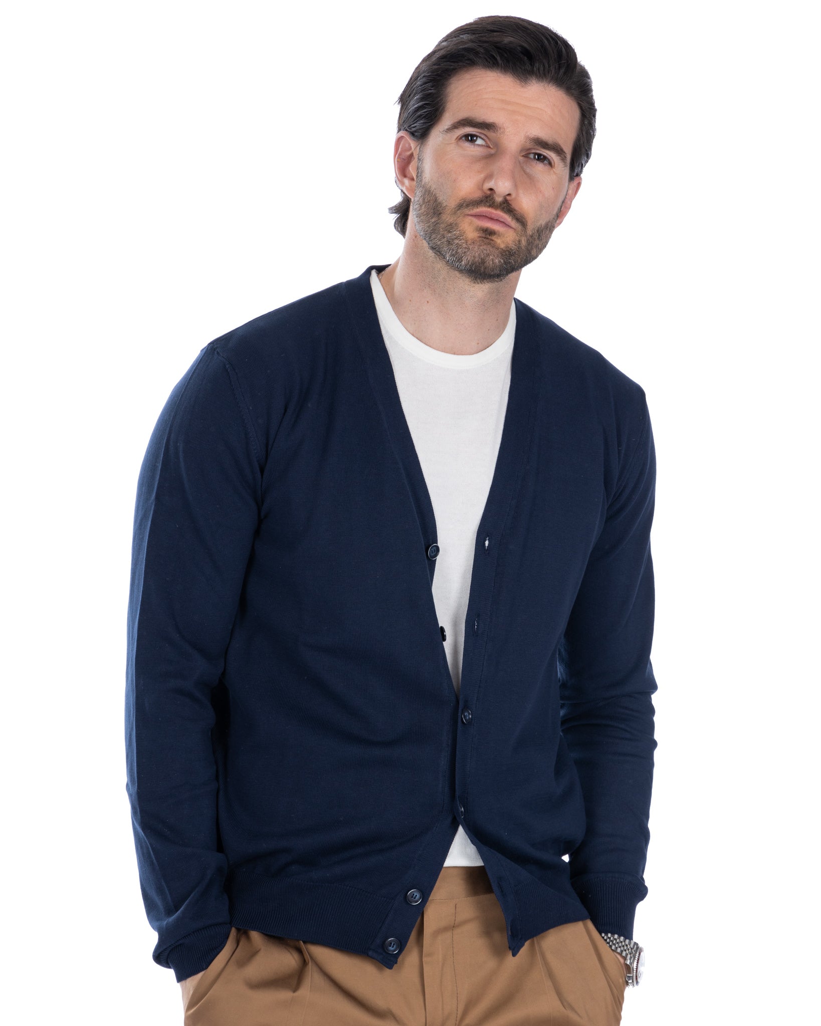 Cardigan Alex blu in cotone