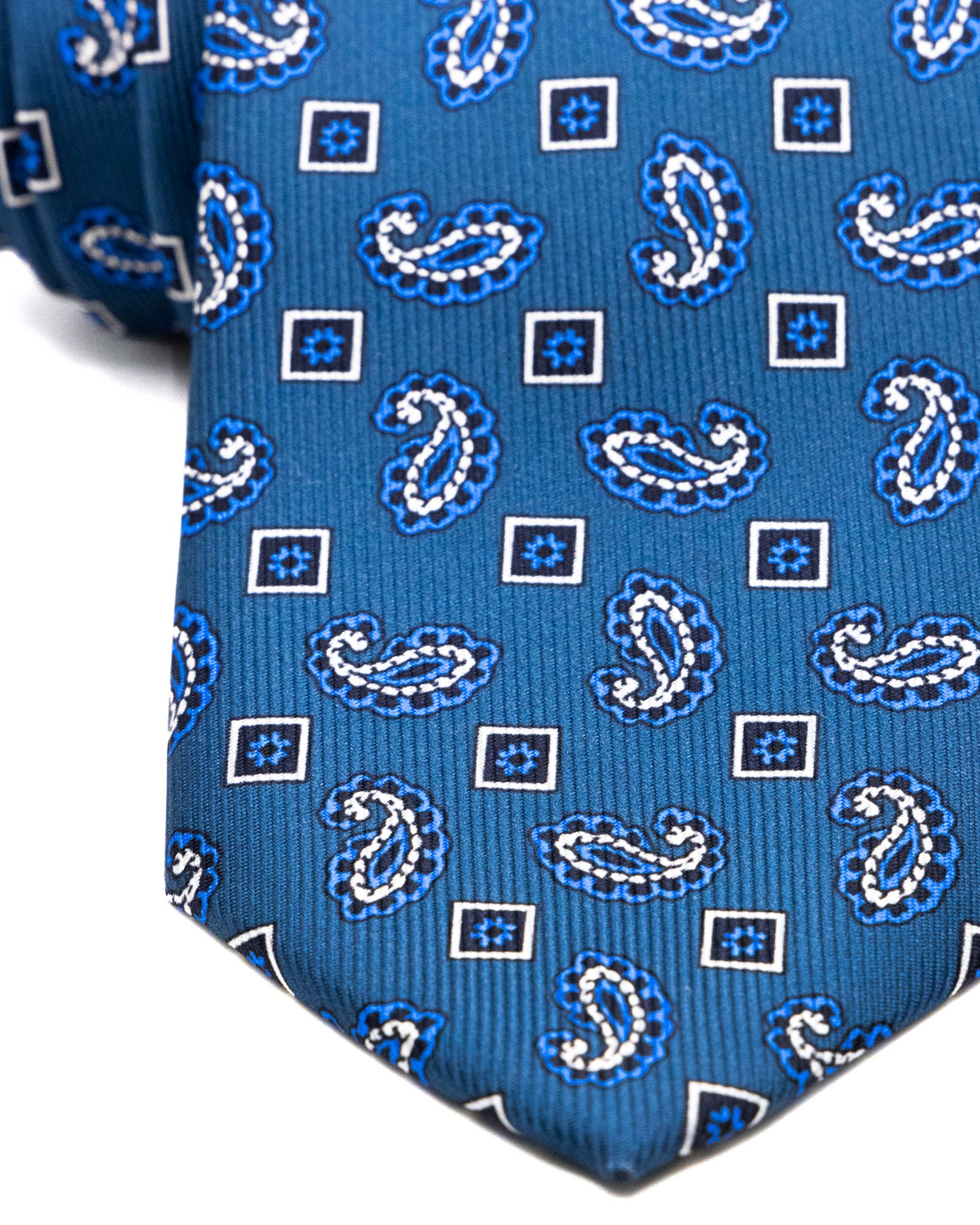 Cravatta - in seta twill petrolio a fantasia paisley