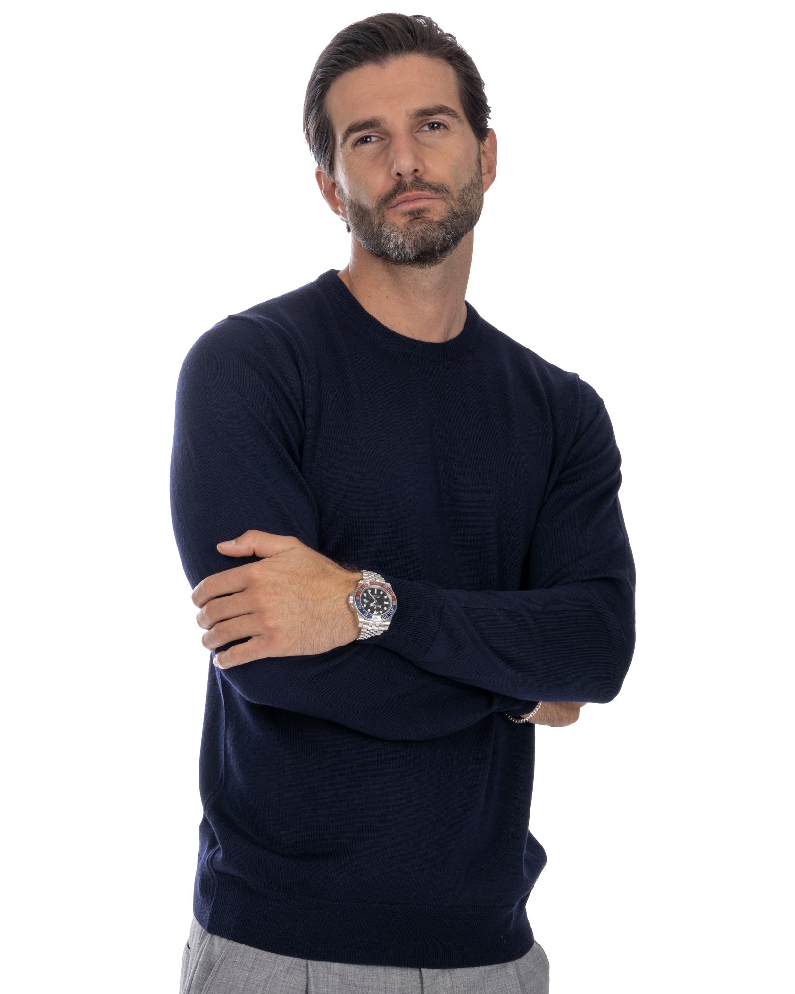 Girocollo Furore in lana merino Tollegno blu