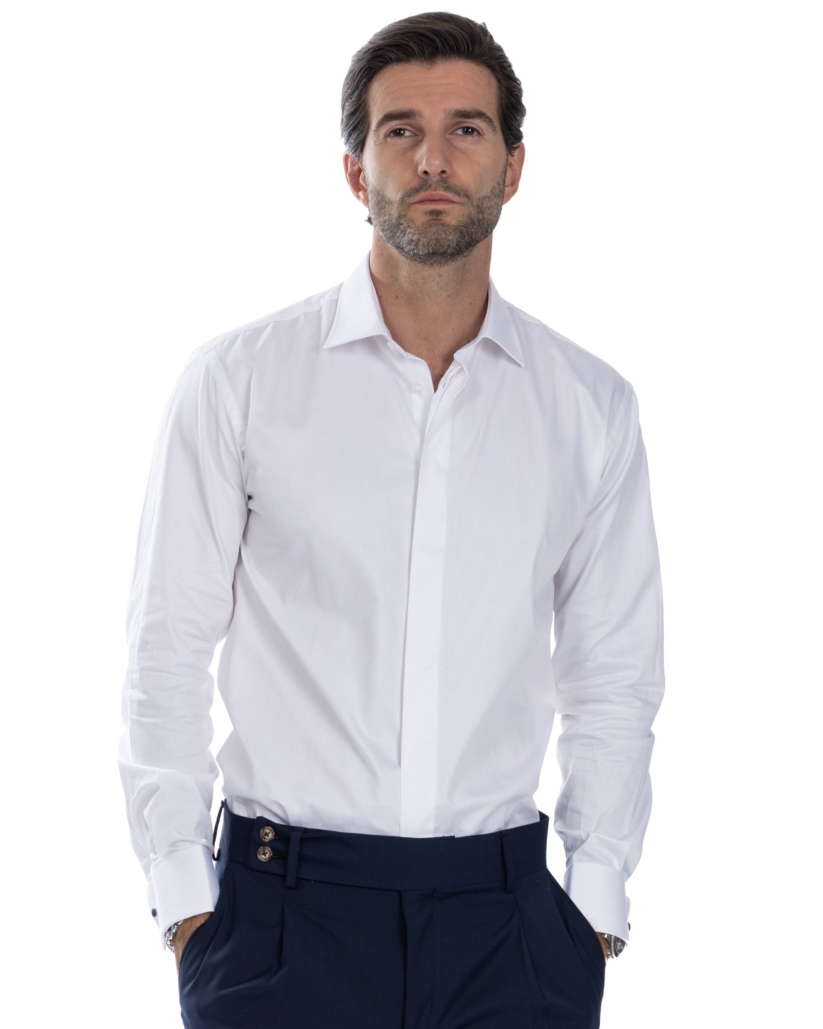 Camicia con gemelli bianca in cotone