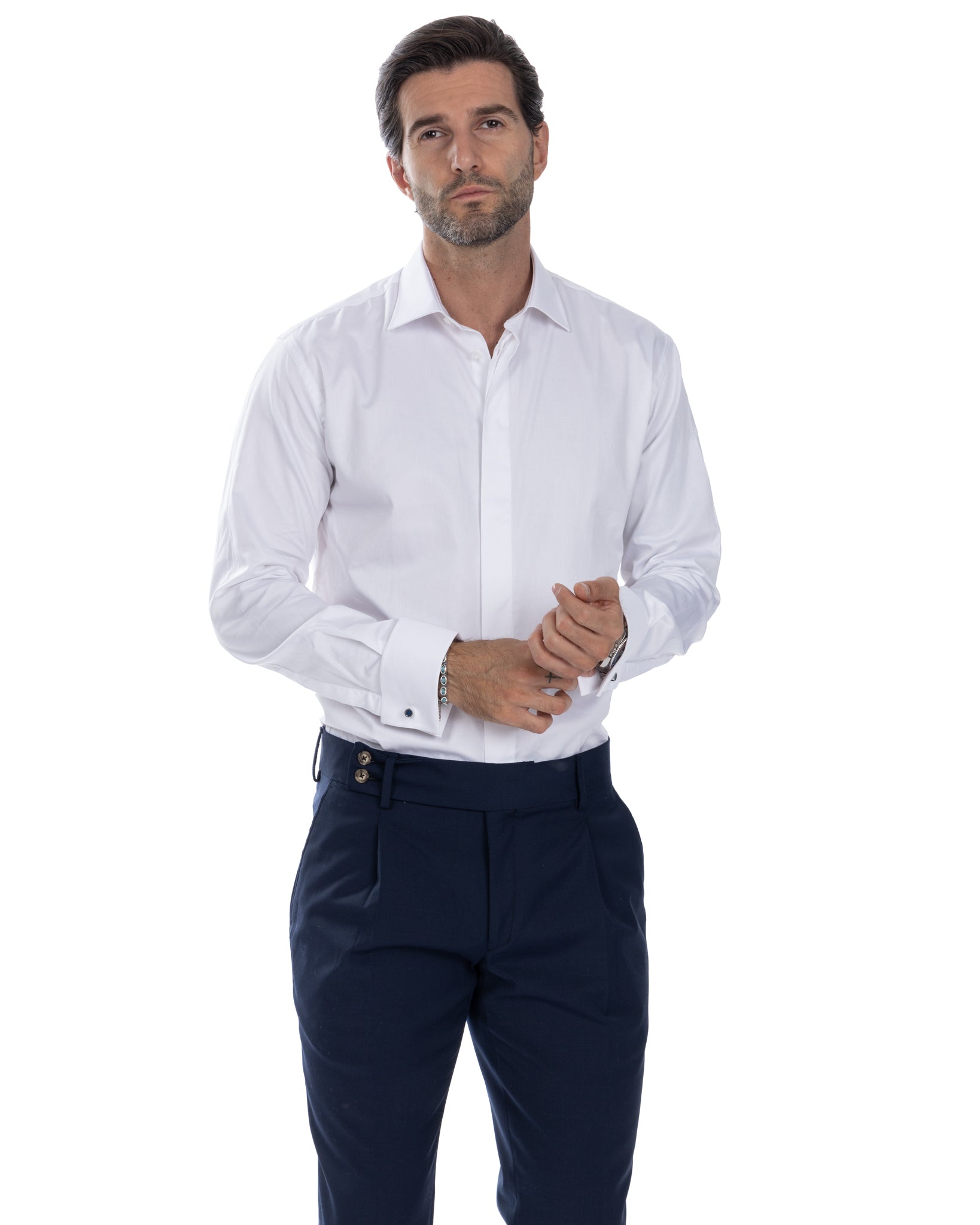 Camicia con gemelli bianca in cotone
