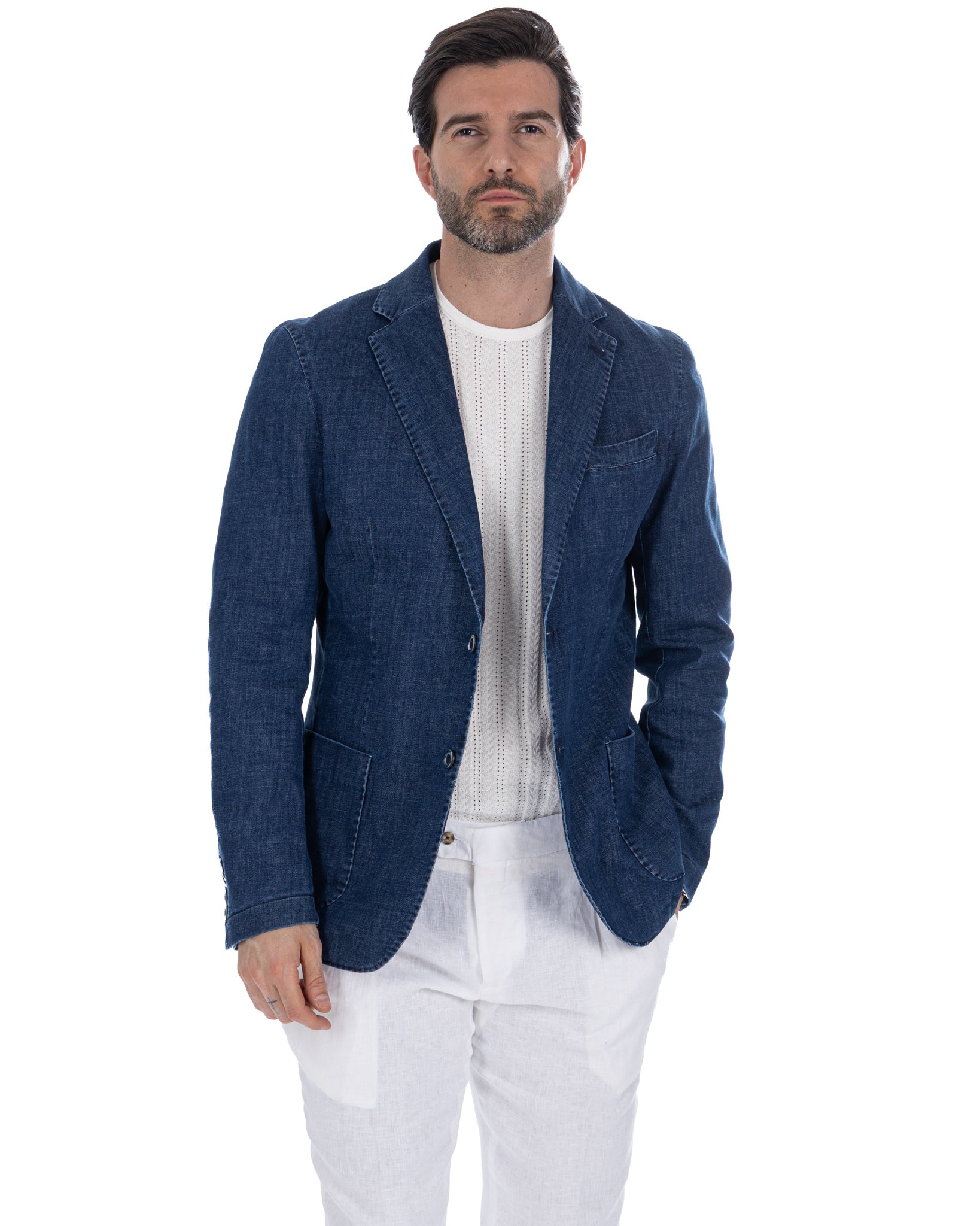 Giacca Spello monopetto in denim chiaro