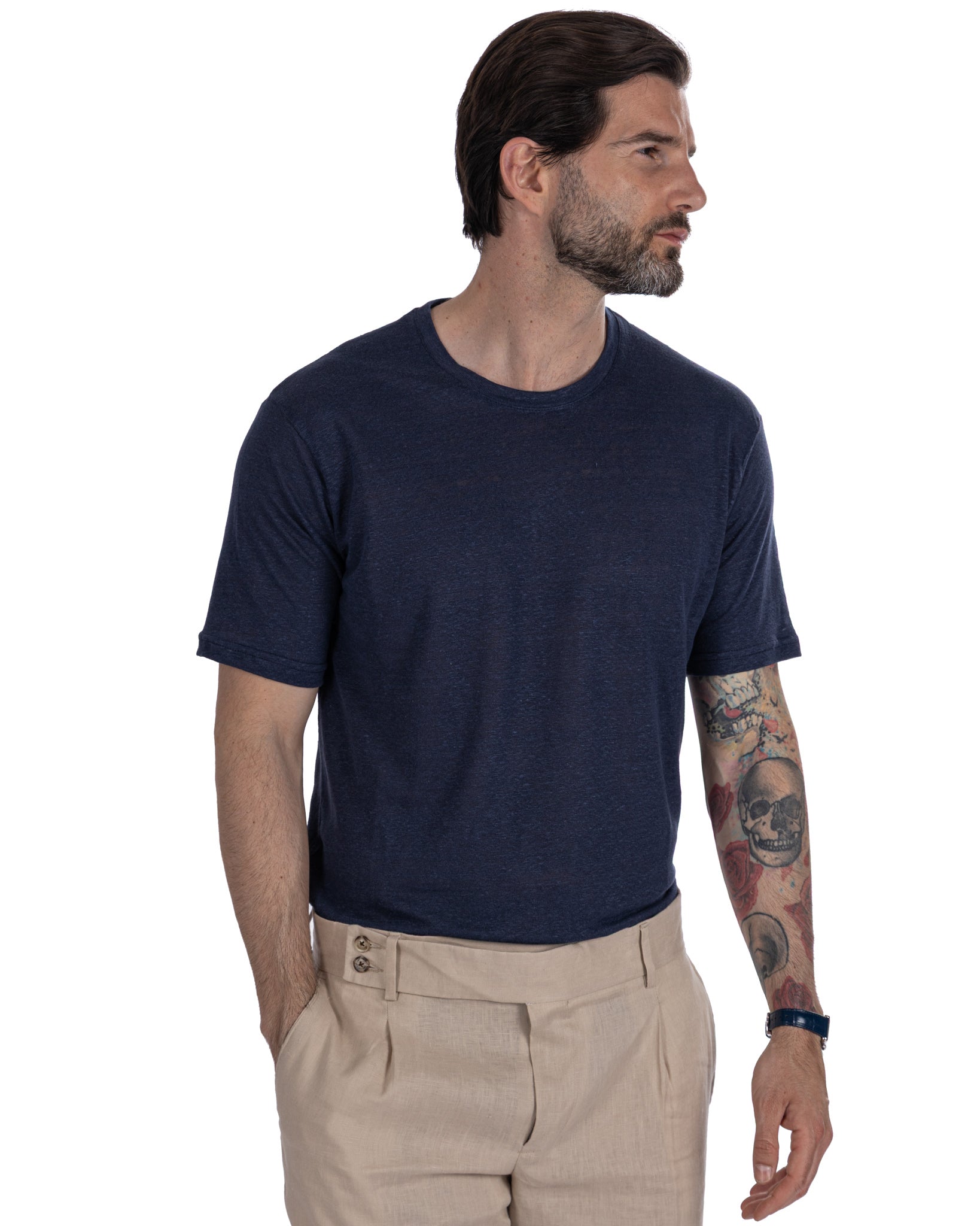 T-shirt Felix in puro lino blu