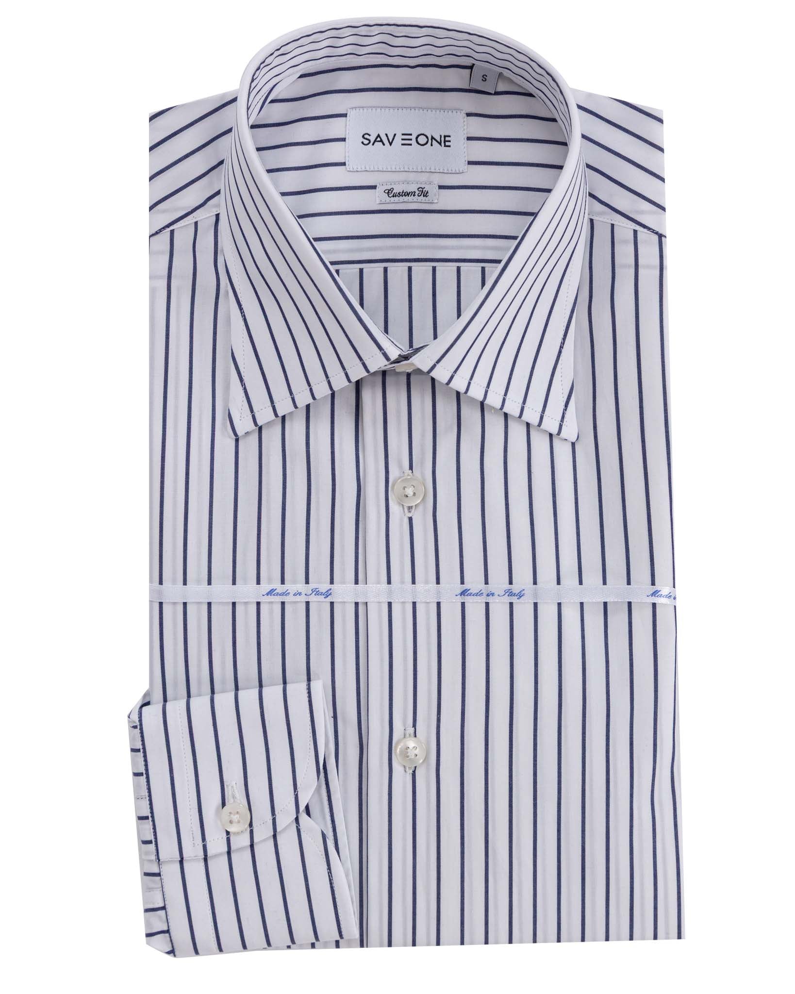 Camicia Walther a righe blu in popeline di cotone