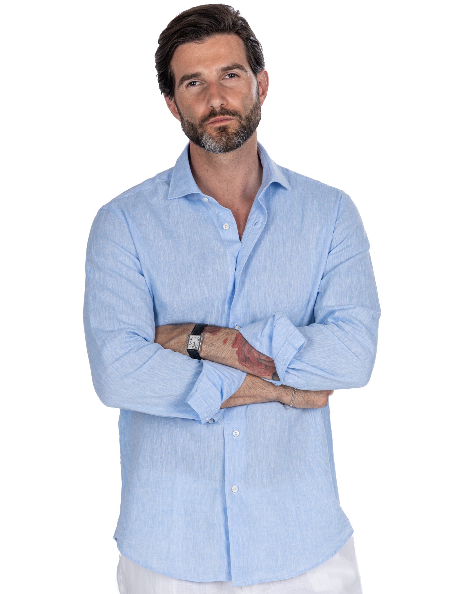 Camicia Rennes in lino e cotone azzurra