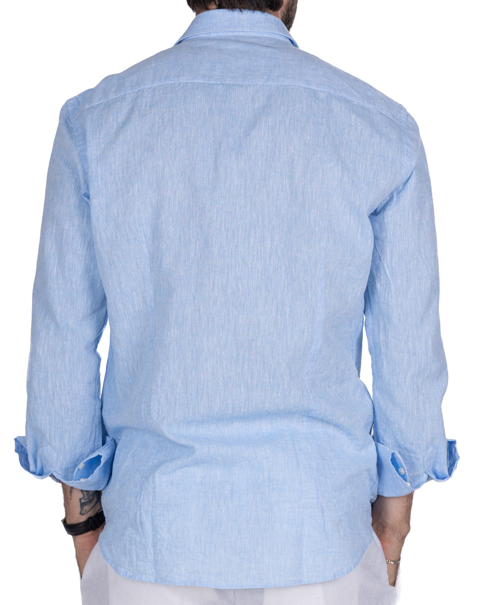 Camicia Rennes in lino e cotone azzurra