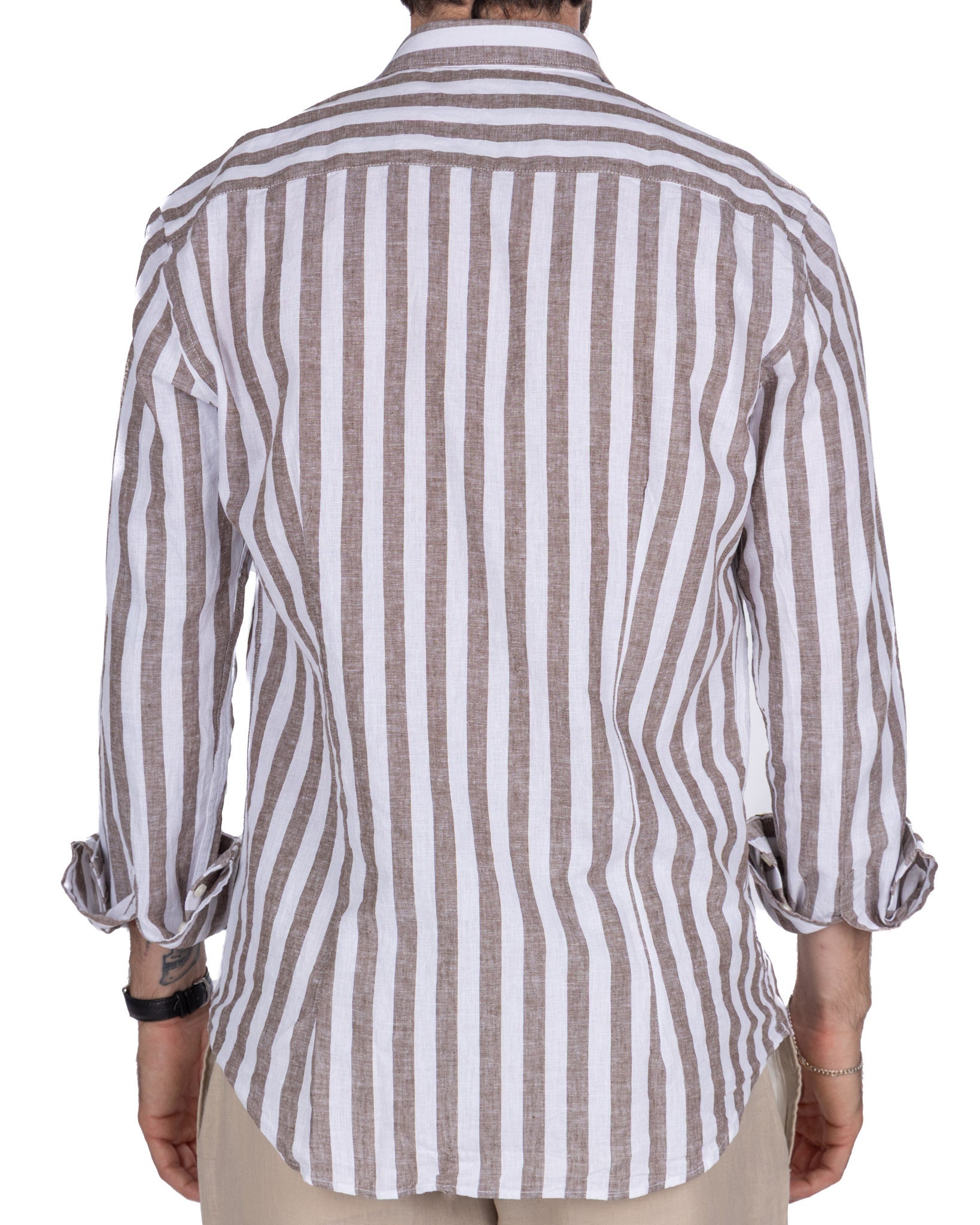 Camicia Eze in lino e cotone a righe moro
