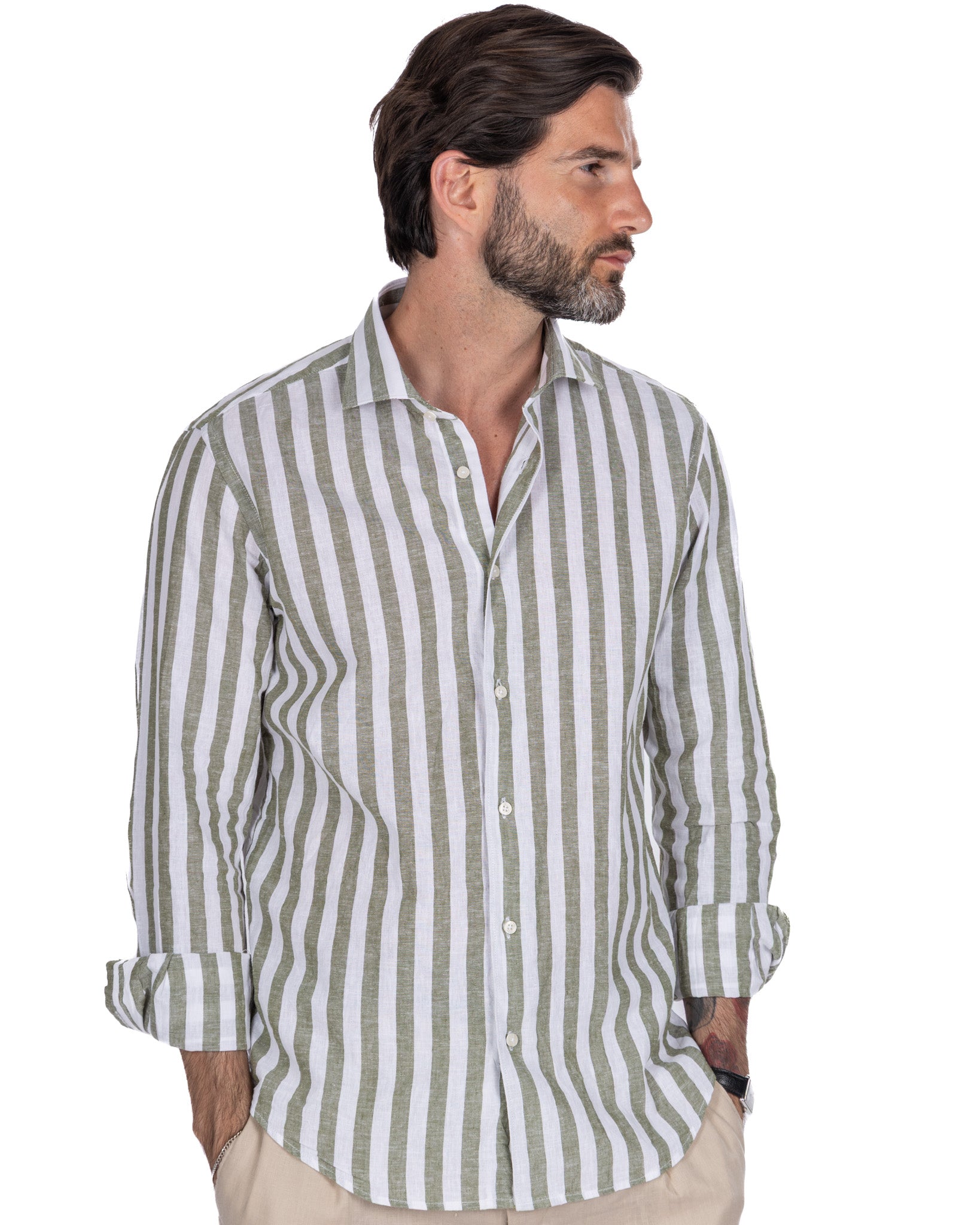 Camicia Eze in lino e cotone a righe militare