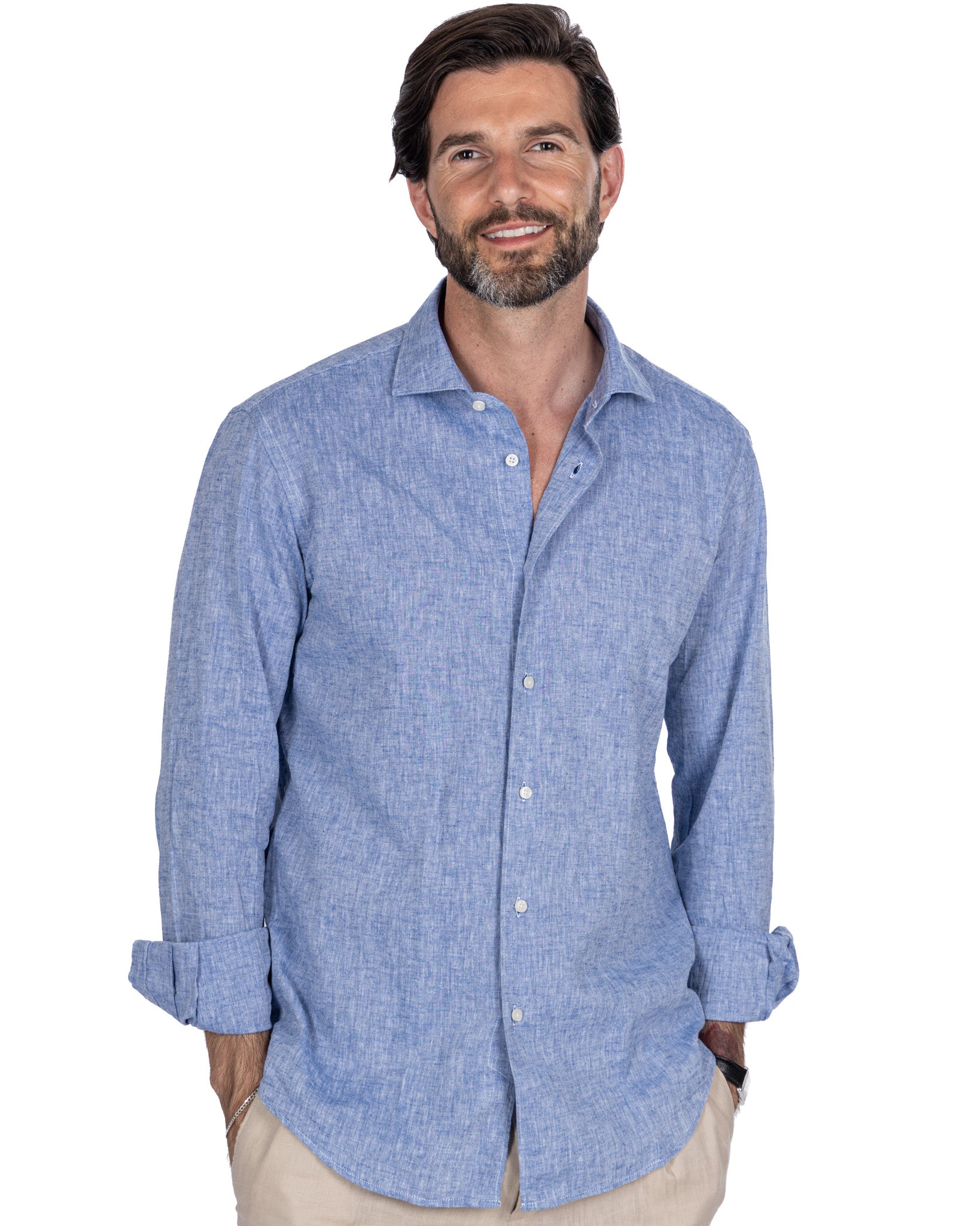 Camicia Rennes in lino e cotone blu
