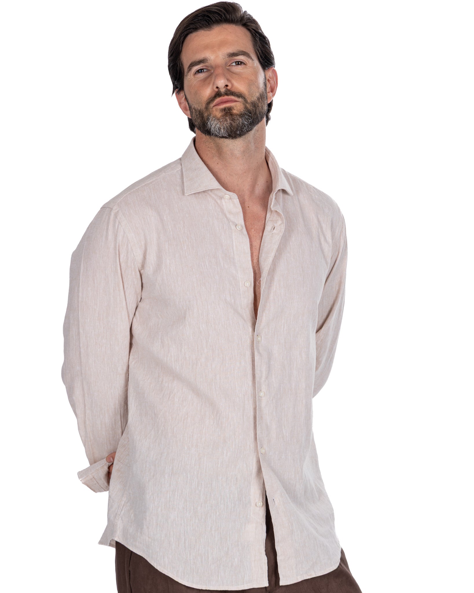 Camicia Rennes in lino e cotone beige