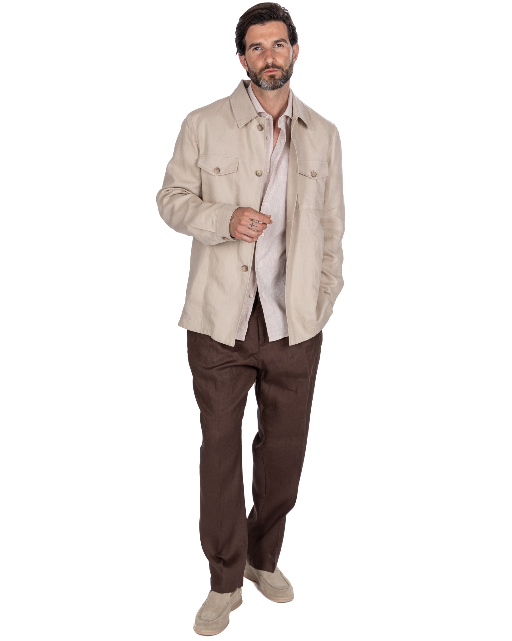 Camicia Rennes in lino e cotone beige