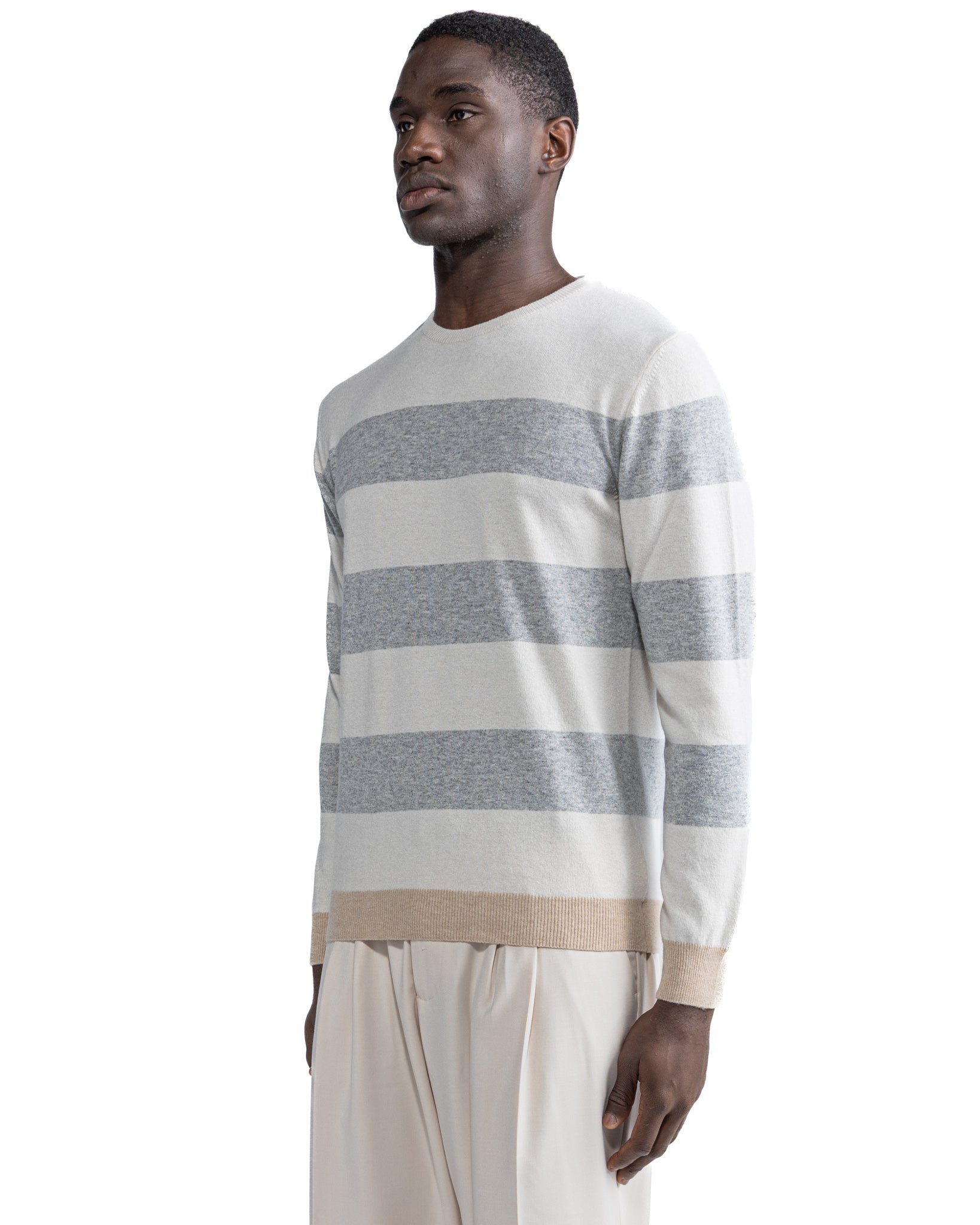 Girocollo Lens a righe in misto cachemire grigio