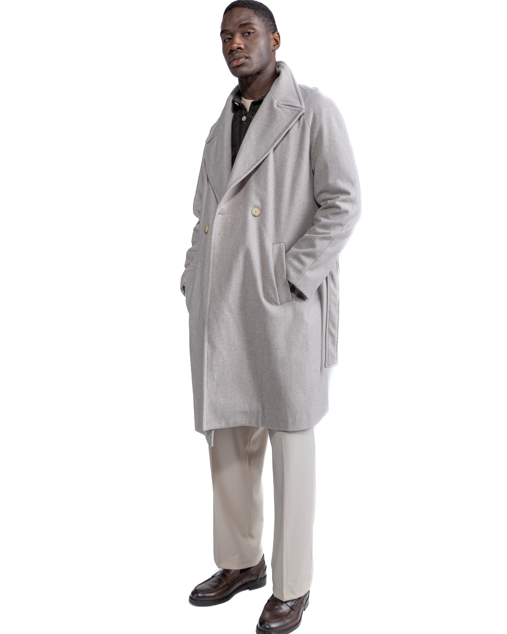 Cappotto lungo Freud in flanella grigio