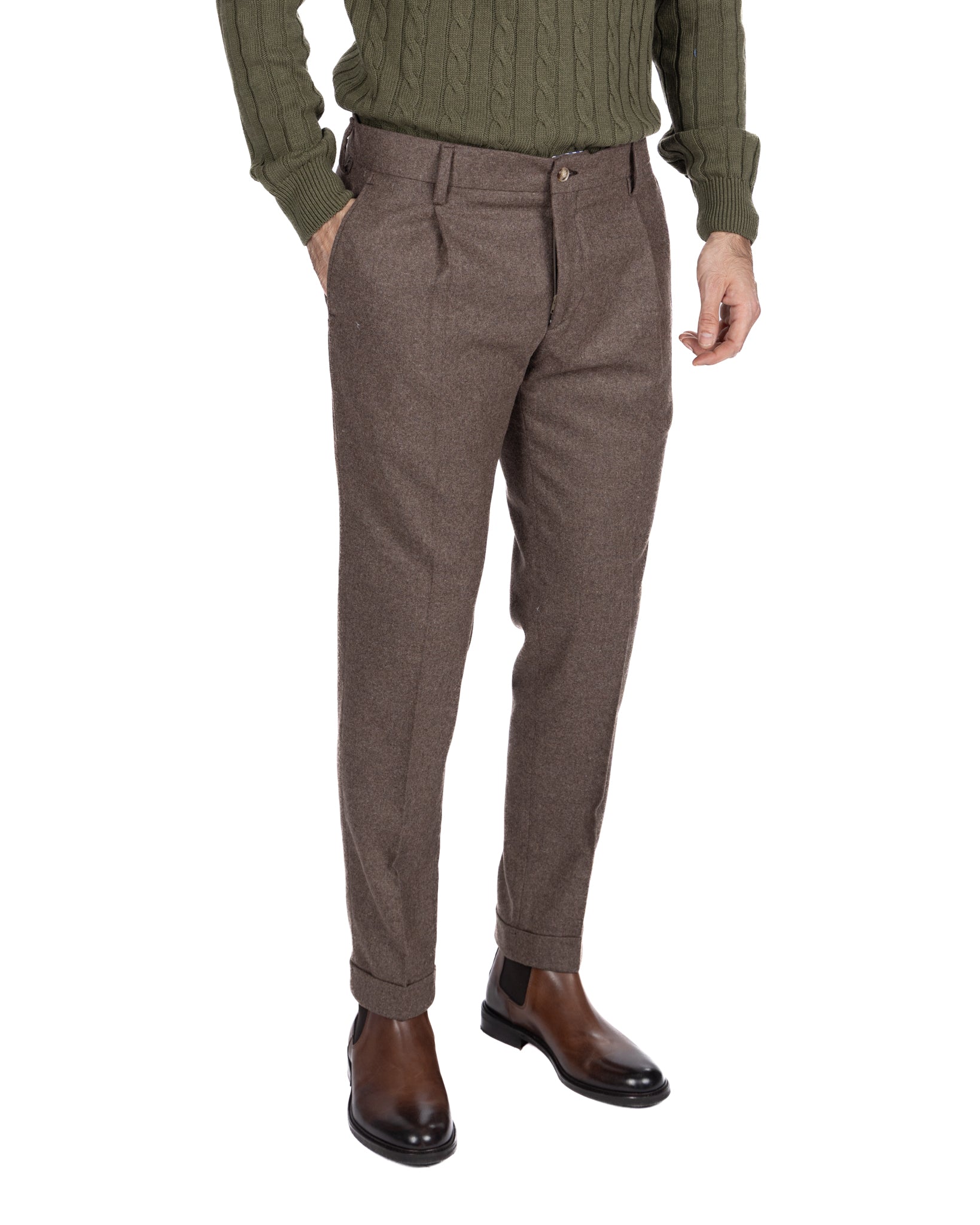 Pantalone Leica in flanella fango