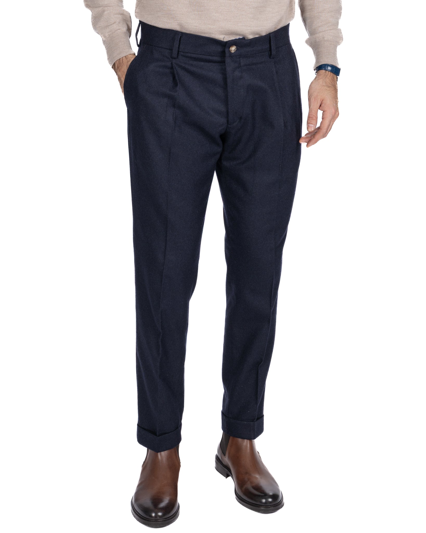 Pantalone Leica in flanella blu