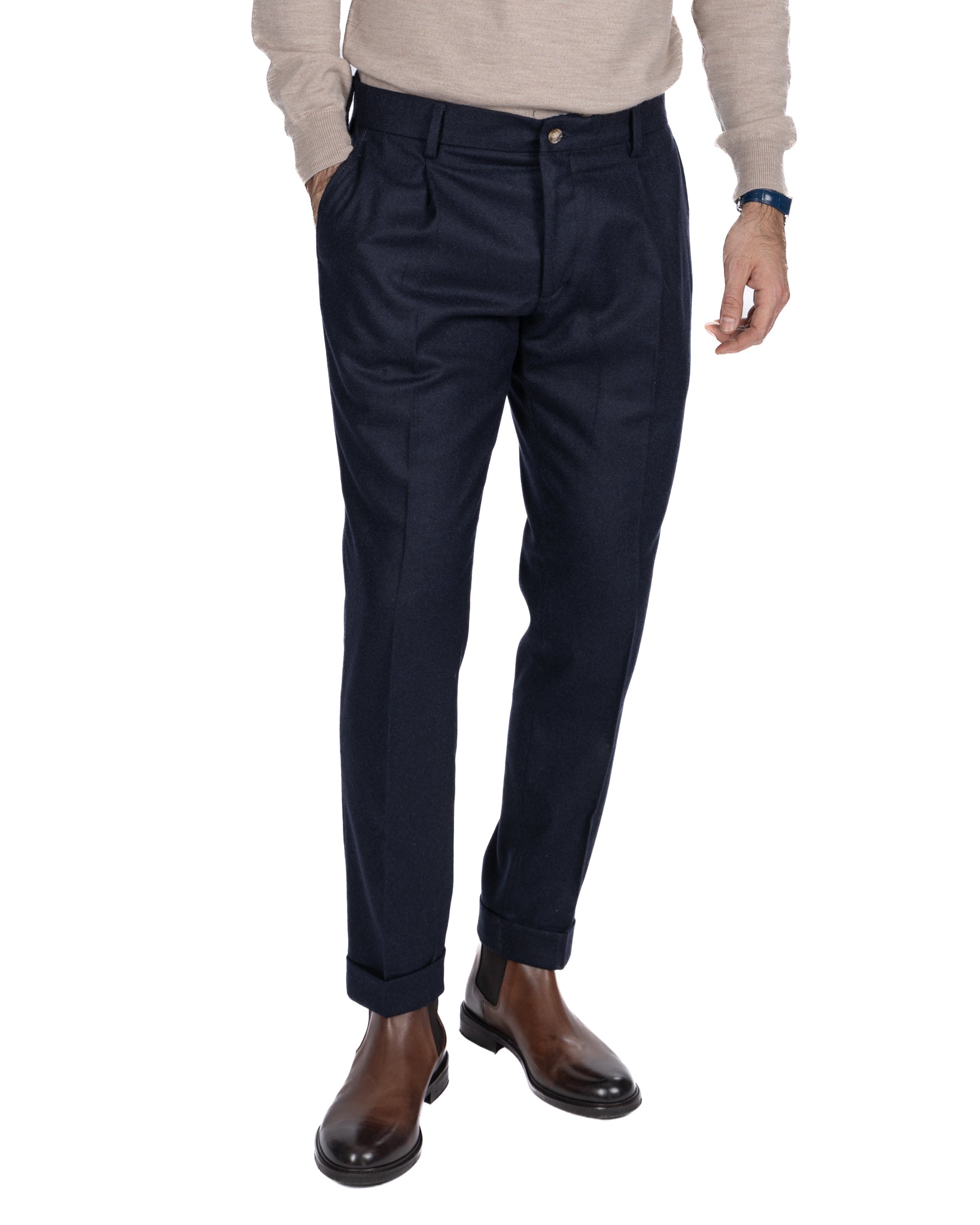 Pantalone Leica in flanella blu