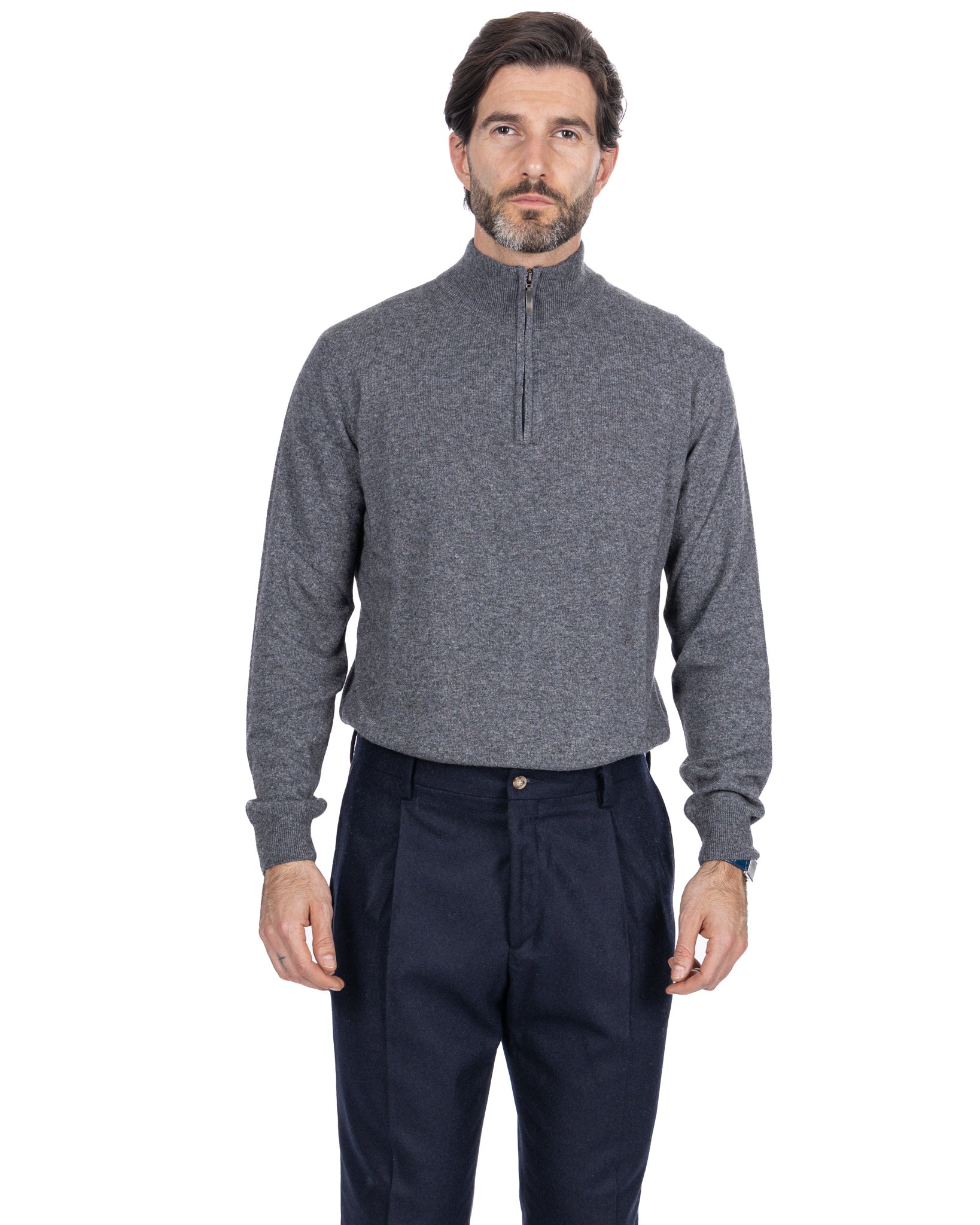 Maglione Rory grigio con zip in misto cachemire