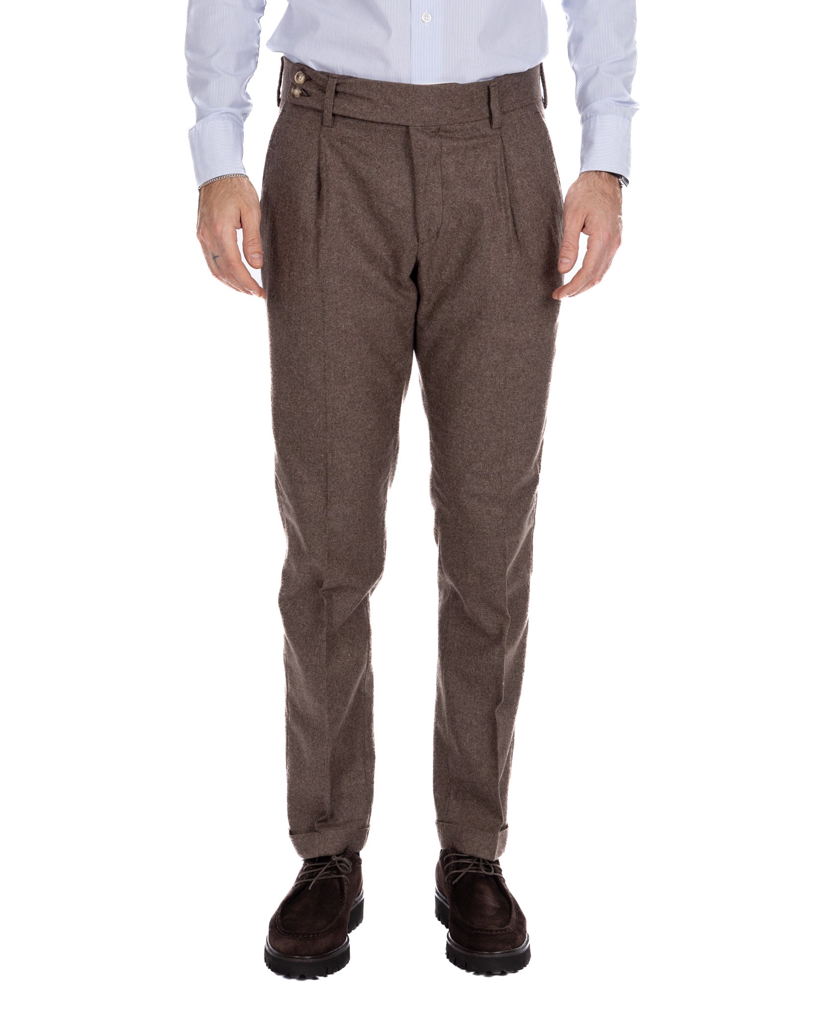 Pantalone Canon in flanella fango