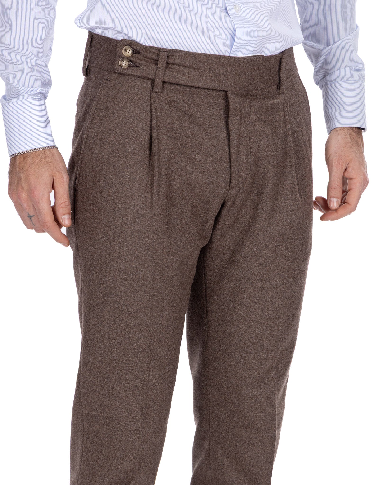 Pantalone Canon in flanella fango