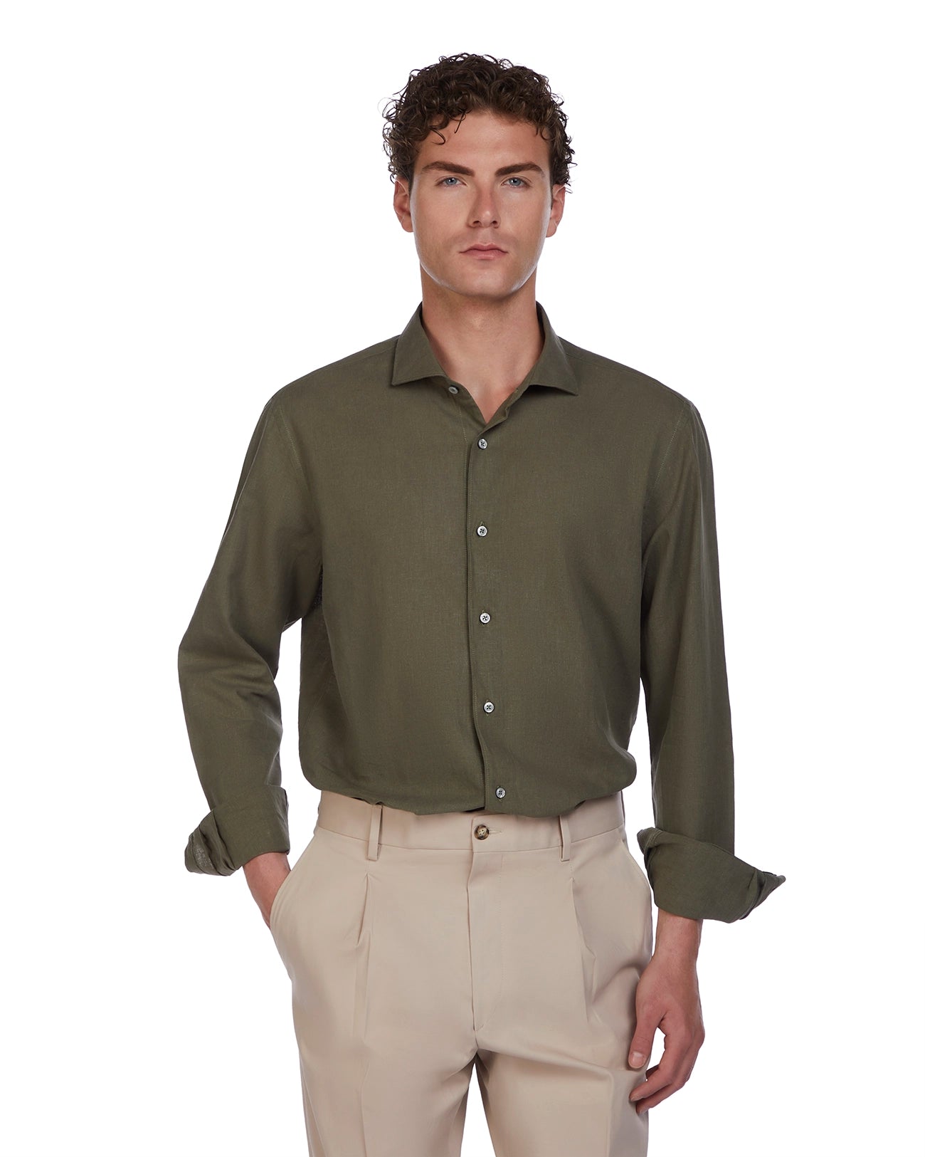Camicia Rennes in lino e cotone militare